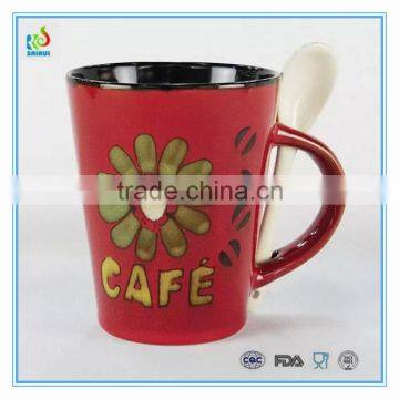 Custom reactive glazed coffee mug with spoon wholesale