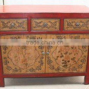 antique Chinese flower painted cabinet