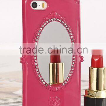 Best Selling Rose Flower Engraved PC Material with Mirror Back Cover Cell Phone Cases for Iphone 6 6plus 5s