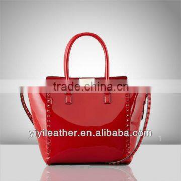 V313 Patent Bags for Lady, red patent leather handbag, Patent leather bag with Studs Decorations