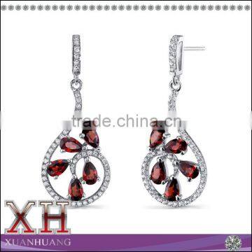 Genuine Garnet Sterling Silver Dangle Earrings Wholesale