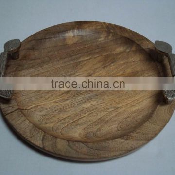 WOOD TRAY, SERVING TRAY, ROUND SHAPE WOODEN TRAY