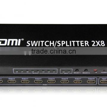 Full 1080p 3D True Matrix 1.4 HDMI 2x8 Switch Splitter with IR remote