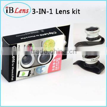 Fisheye + Macro + Wide Angle Universal Clip 3 in 1 Camera Lenses For Mobile Phone,lens kit mobile