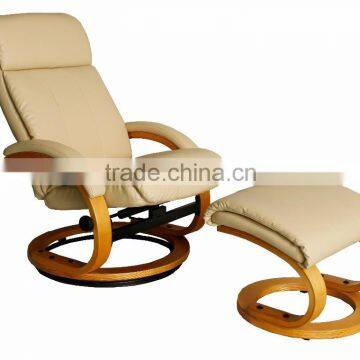 2016 Morden design living room recliner chair / 360 degrees swiveling bentwood base / leisure leather chair