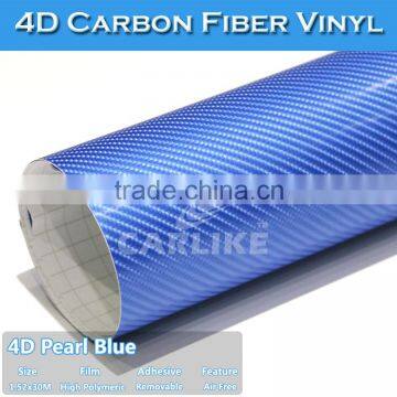 CARLIKE 5x98FT Pearl Blue Self-adhesive Car Decoratioin 4D Fiber Carbon Vinyl