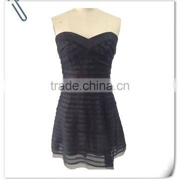 Lady's silk organza black laser cut evening dress