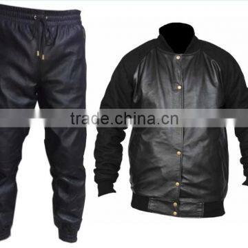 Black Sheep leather Track Suit , Black Cow Leather Track Suit , Supplier Of Leather Track Suit