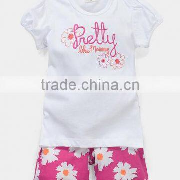 2015 summer kids cotton short sleeves with shorts sets, flower style