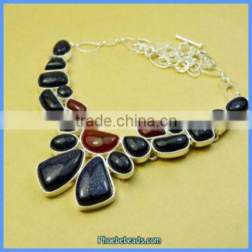 Wholesale High Quality Blue Sandstone Gemstone Statement Necklaces GN-N023