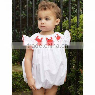 (SM111#white) Crabs smocked white girl's bubble crabs embroidered bloomers