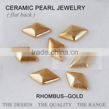 ceramics pearl 8*12mm rhombus flat back ceramic Rhinestone gold color