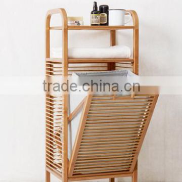 original design Bamboo Laundry Cart bathroom storage shelf rack eco- friendly folding Laundry Hamper