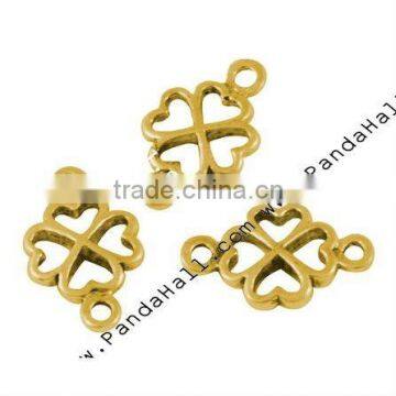 Antique Golden Metal Heart Clover Connectors(KK-P4893-G)