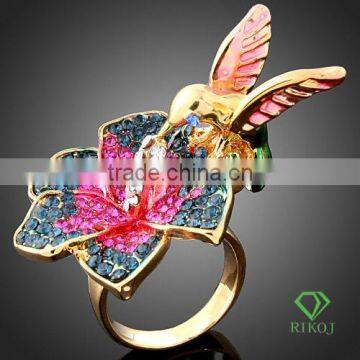 hot sale multi crystal flower gold plating kingfisher rings