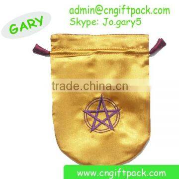 Yellow Promotional Satin Gift Packaging Pouch Bag Embroidered Logo