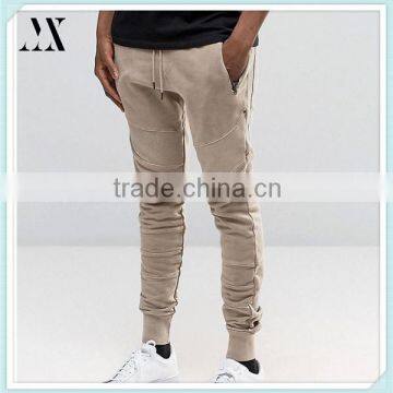 2016 Wholesale Custom Man Bottoms French Terry Fabric Ribbed Panels Biker Joggers