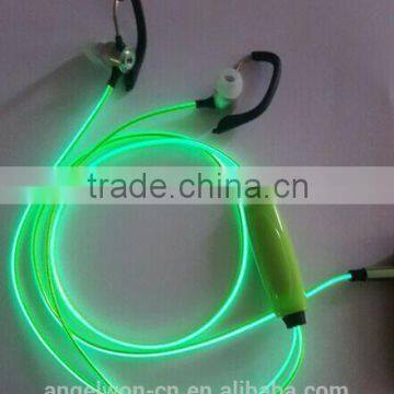 3.5mm connector earhook style EL wire earphone light up glowing earphone with MIC