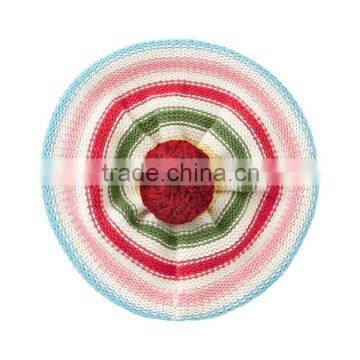 2013 fashion girls stripe knitted hat with pom