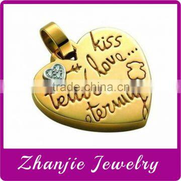 Personalized Custom Design Fashion 316L Stainless Steel Love Heart Pendants With Shiny Stone Finish In Gold Plating