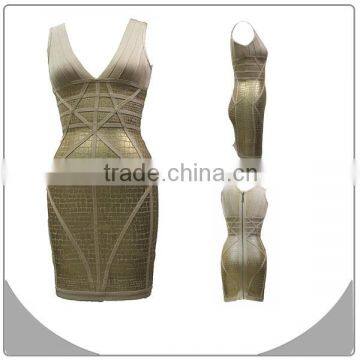 Gold shiny bandage dress sexy one piece girls party dresses