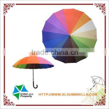 16 panels J-shape wooden stick colorful umbrella