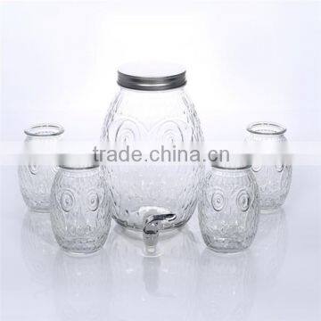 4L High Quality Beverage Glass Jar Owl Shape Cup Glass Dispenser