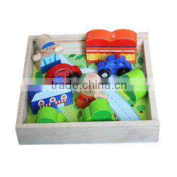 Wooden city blocks toys set for kids