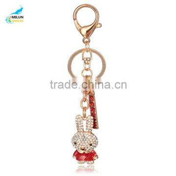 Wholesale lovely rabbit key chain crystal animal keychain