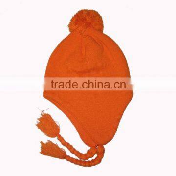 Colorful earflap hat with three pompom and string wholesale