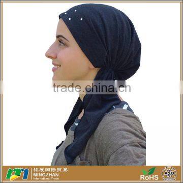 Women's Embellished Charcoal grey pre tied head scarf with jewelry