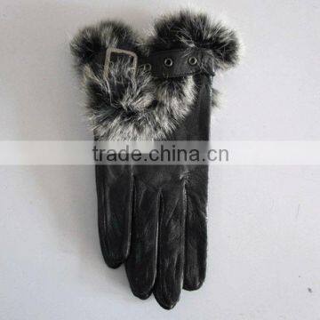 Ms. autumn and winter fashion warm rex rabbit fur gloves winter female models of the means lambskin gloves