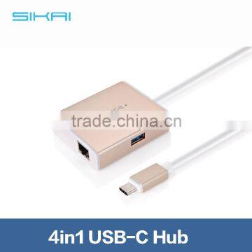 Factory Price Portable Slim USB 3.0 High Speed USB-C Combo Hub 4 in 1 For New MacBook 12" Internet and Chargeable