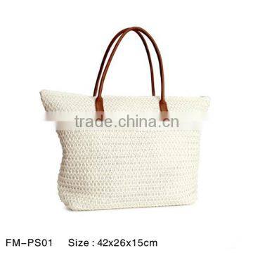 Green Natural Handknitted Paper Straw Beach Bags With Handle