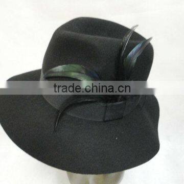 fashion ladies' fedora wool felt hat with feather