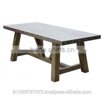 Zinc Large Dinning Table Top with Zinc Finish Mango Wood and Tobacco Grey Finish