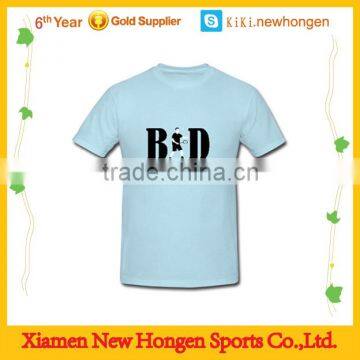 blue breathable polyester short sleeve badminton jersey