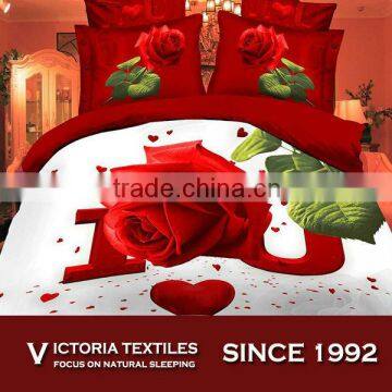 red rose flower bed in bag comforter set with pillows 3D