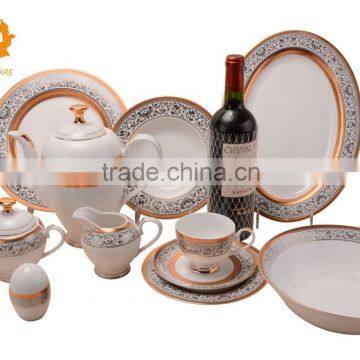 Royal and luxury embossed gold bone china dinnerware set