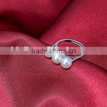 Strong Light Perfect Round Sliver Natural Freshwater Pearl Ring photo-4