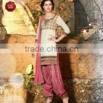 OFF WHITE GEORGETTE PATIYALA SUIT