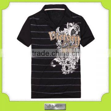 custom mens black screen rubber printing striped polo shirt 2014