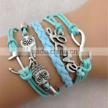 MYLOVE light blue leather charm wrap bracelet for women ML10123