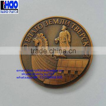 Customized 3D logo antique copper metal souvenir coin token