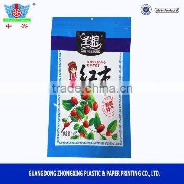 Registered Matte red dates packaging bag/3 side seal pouch with FDA quality