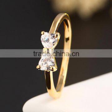 Wholesale fashion jewelry real gold plated clear crystal bowknot rings