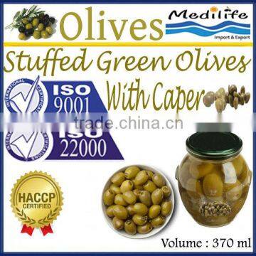 Stuffed Green Olives with Caper, Tunisian Table Olives,Table Green Olives 370 ml Glass Jar