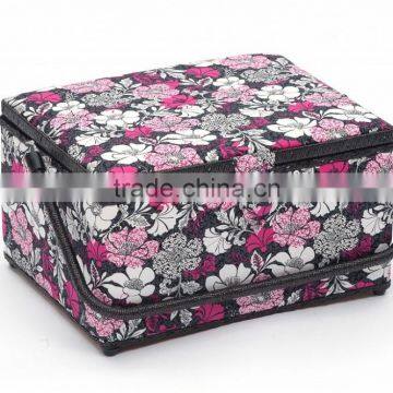 Floral Print Wooden Sewing Tool Basket w/ Accessories