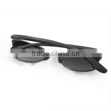 Mirror Lens Retro Halft Rim Round Wood Sunglasses photo-2