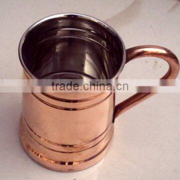 LONG MOSCOW MULE SOLID COPPER MUG WITH COPPER HANDLE NICKLE LINED photo-2